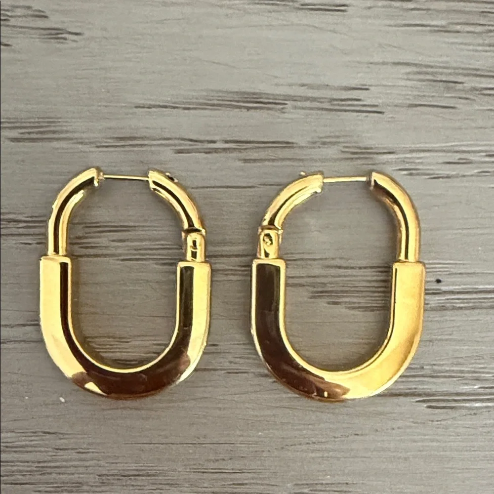 Gold Rectangular Lock Hoop Earrings